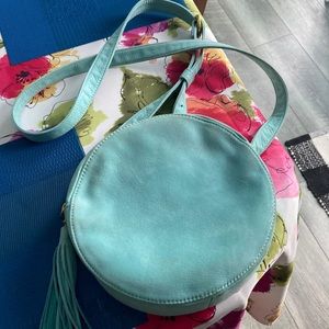 Hobo turquoise, purse, multiple zipper, compartments, inside shoulder bag,